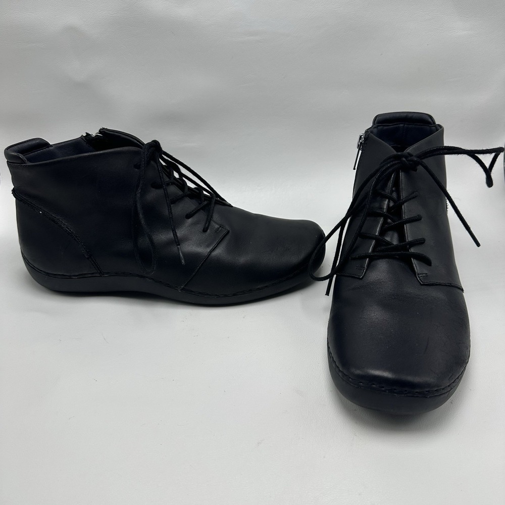 ZIERA Ankle Boots Side Zip Lace Up Black‎ Leather Womens Shoes Size 40 XW 9.5 US
